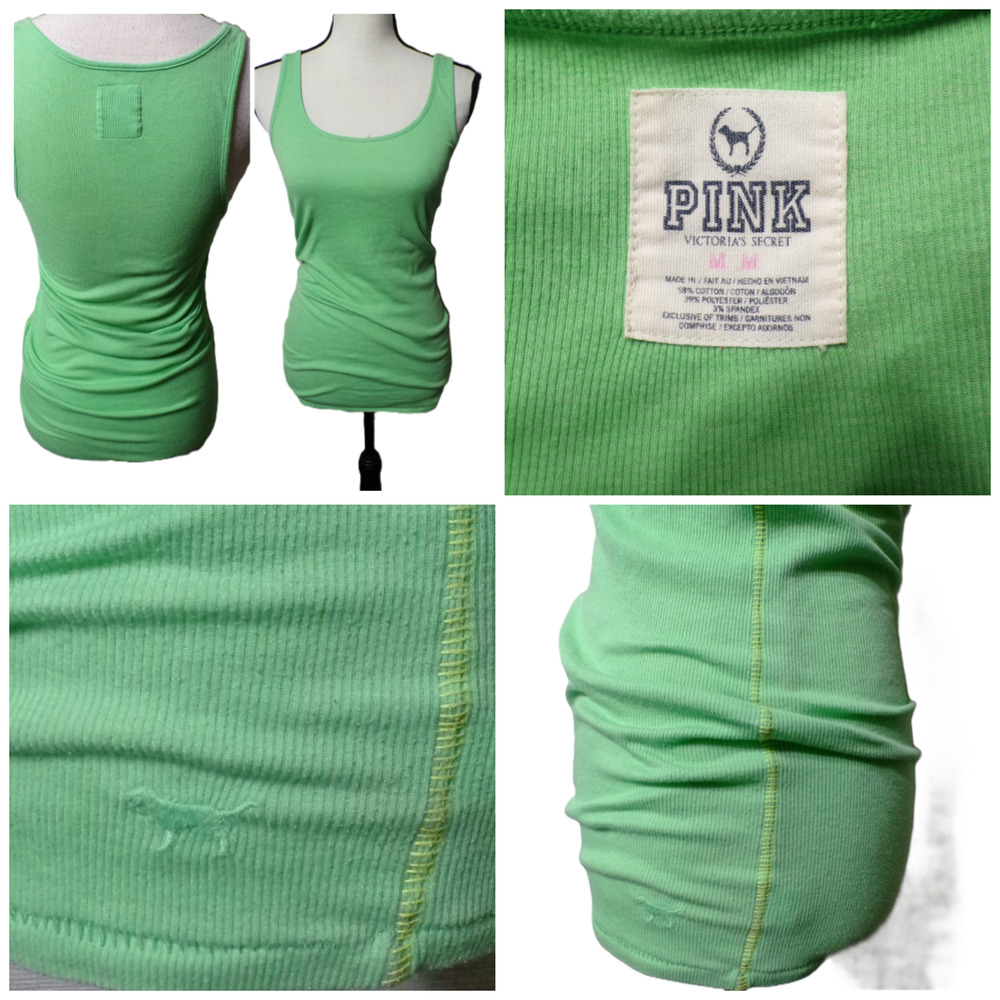 Y2k Victoria's Secret Pink Ribbed Tank M Green Racer Elena Gilbert Bell vtg 2010